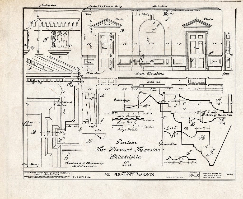 Blueprint HABS PA,51-Phila,15- (Sheet 23 of 31) - Mount Pleasant, East Fairmount Park, Philadelphia, Philadelphia County, PA