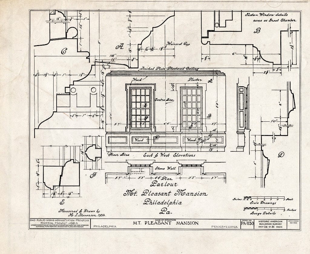 Blueprint HABS PA,51-Phila,15- (Sheet 24 of 31) - Mount Pleasant, East Fairmount Park, Philadelphia, Philadelphia County, PA