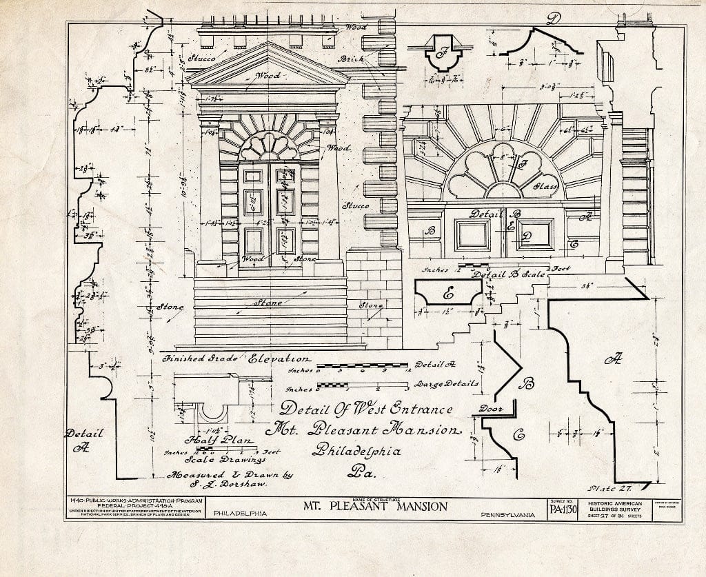 Blueprint HABS PA,51-Phila,15- (Sheet 27 of 31) - Mount Pleasant, East Fairmount Park, Philadelphia, Philadelphia County, PA