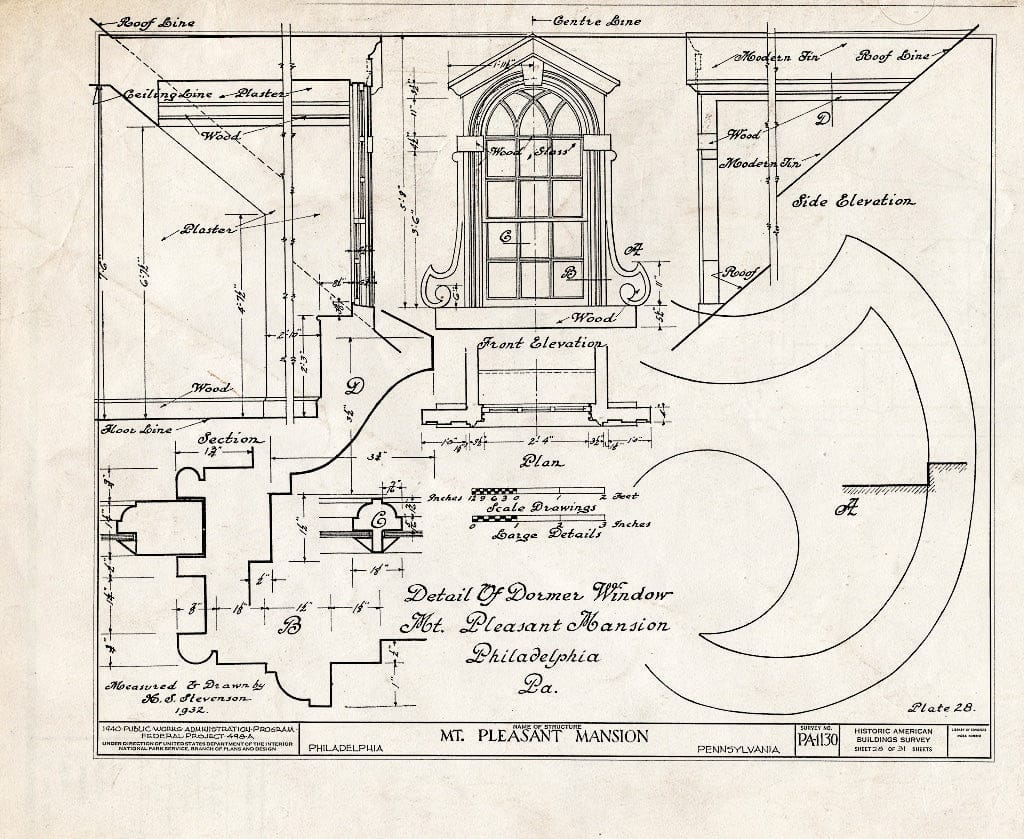Blueprint HABS PA,51-Phila,15- (Sheet 28 of 31) - Mount Pleasant, East Fairmount Park, Philadelphia, Philadelphia County, PA