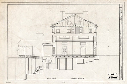 Blueprint 18. Engine House Transverse Section B-B - Fairmount Waterworks, East Bank of Schuylkill River, Aquarium Drive, Philadelphia, Philadelphia County, PA