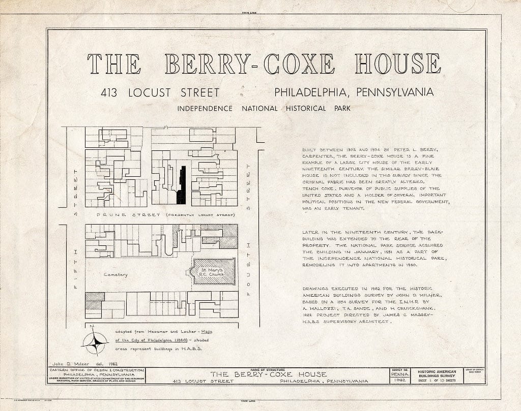 Blueprint HABS PA,51-Phila,168- (Sheet 1 of 10) - Berry-Coxe House, 413 Locust Street, Philadelphia, Philadelphia County, PA
