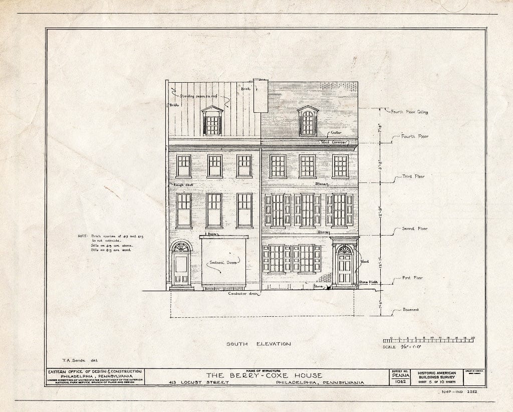 Blueprint HABS PA,51-Phila,168- (Sheet 5 of 10) - Berry-Coxe House, 413 Locust Street, Philadelphia, Philadelphia County, PA