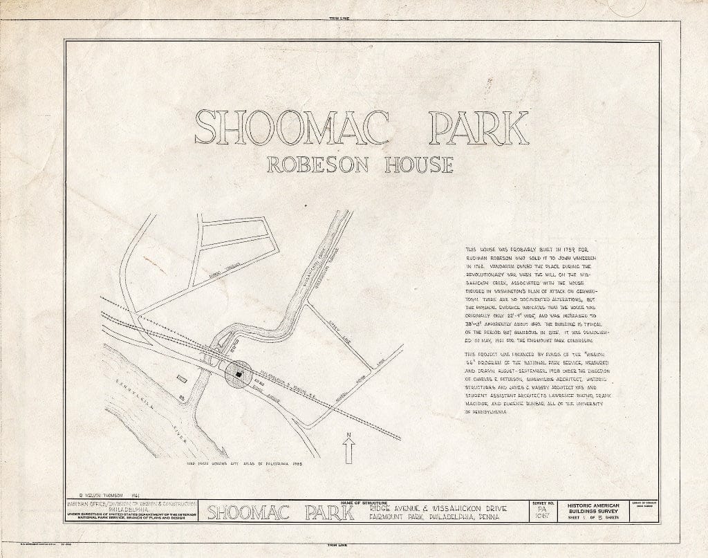 Blueprint HABS PA,51-Phila,259- (Sheet 1 of 6) - Shoomac Park, Ridge Avenue & Wissahickon Drive, Philadelphia, Philadelphia County, PA