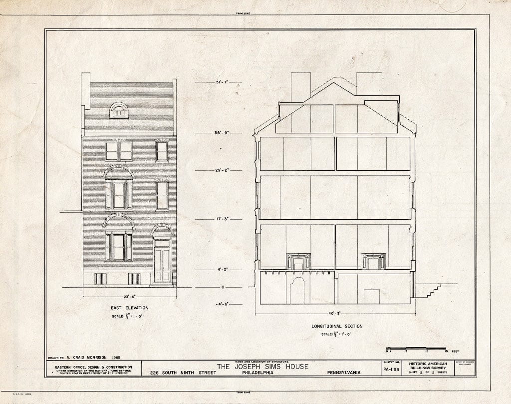 Blueprint HABS PA,51-Phila,671- (Sheet 2 of 5) - Joseph Sims House, 228 South Ninth Street, Philadelphia, Philadelphia County, PA