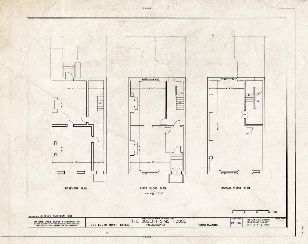 Blueprint HABS PA,51-Phila,671- (Sheet 3 of 5) - Joseph Sims House, 228 South Ninth Street, Philadelphia, Philadelphia County, PA
