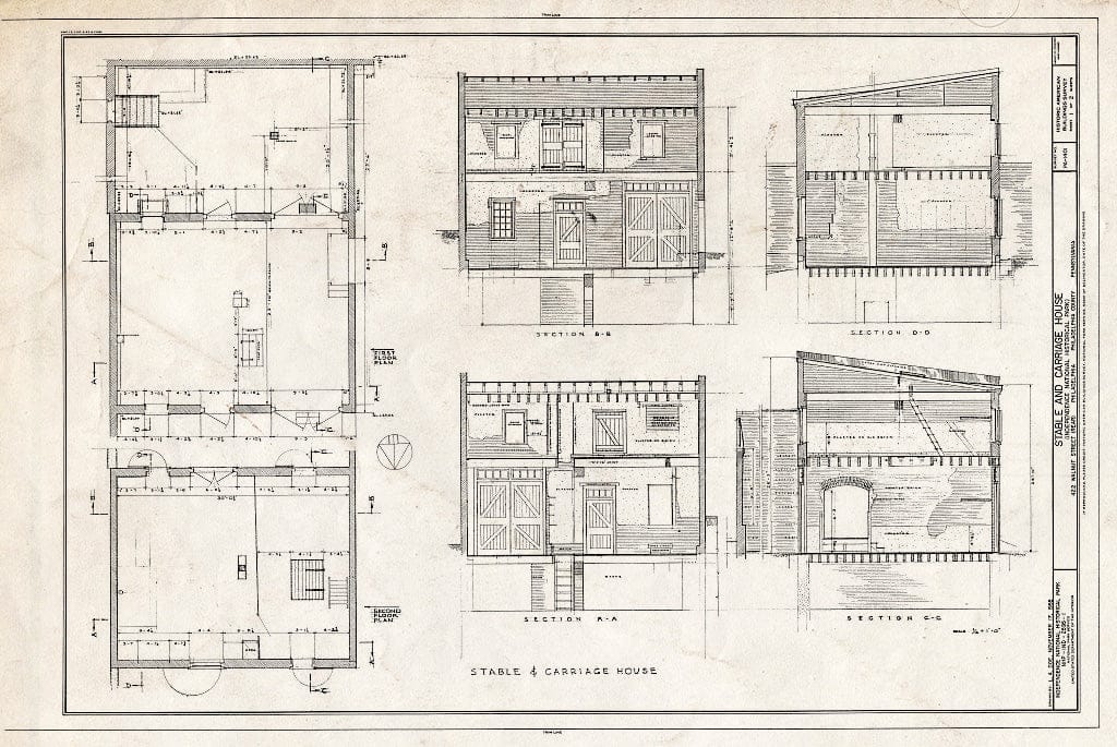 Blueprint HABS PA,51-Phila,595A- (Sheet 1 of 2) - Stable & Carriage House, 422 Walnut Street (Rear), Philadelphia, Philadelphia County, PA