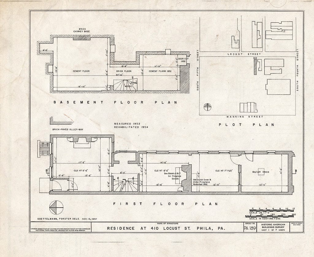Blueprint HABS PA,51-Phila,238- (Sheet 1 of 7) - Thomas Stewart House, 410 Locust Street, Philadelphia, Philadelphia County, PA