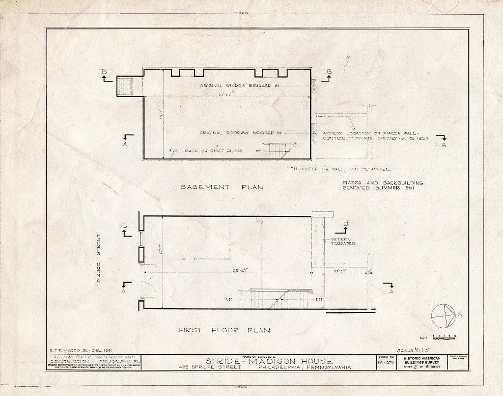 Blueprint HABS PA,51-Phila,260- (Sheet 2 of 6) - Stride-Madison House, 429 Spruce Street, Philadelphia, Philadelphia County, PA