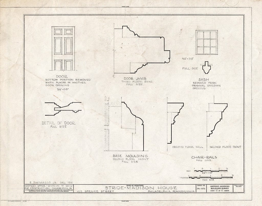 Blueprint HABS PA,51-Phila,260- (Sheet 6 of 6) - Stride-Madison House, 429 Spruce Street, Philadelphia, Philadelphia County, PA