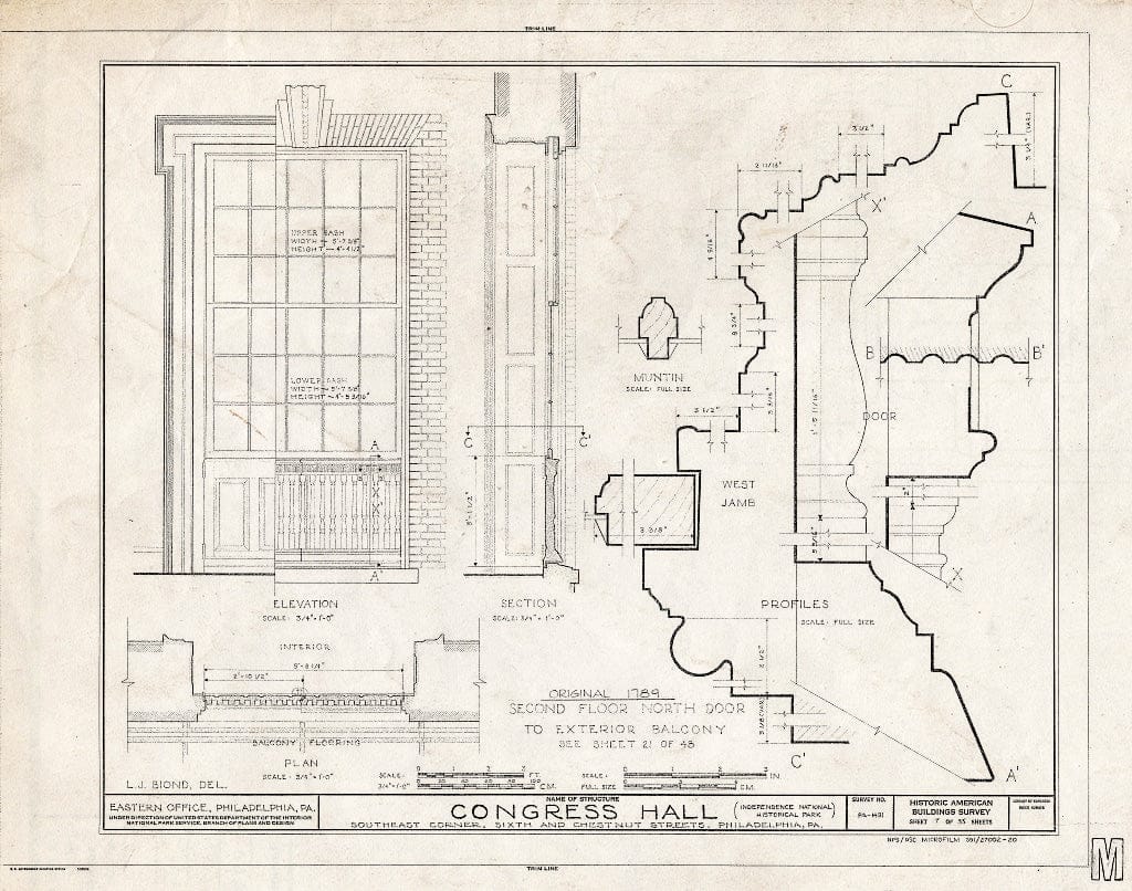 Blueprint HABS PA,51-Phila,6A- (Sheet 7 of 35) - Congress Hall, Sixth & Chestnut Streets, Philadelphia, Philadelphia County, PA