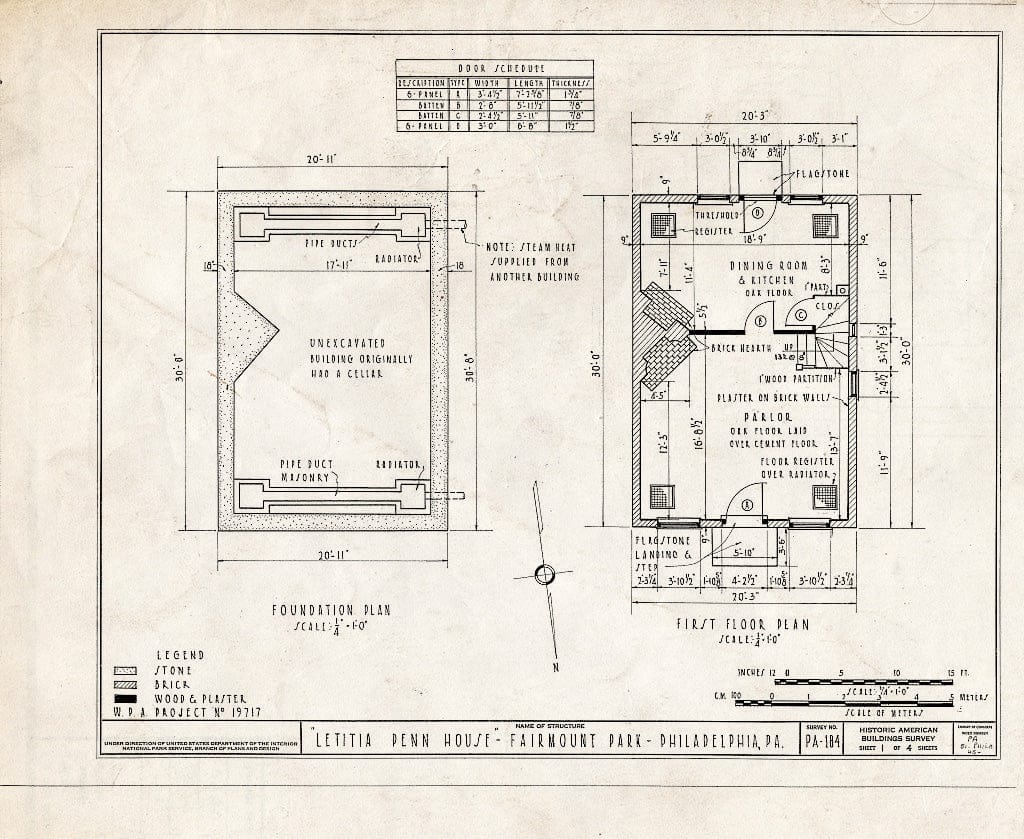 Blueprint HABS PA,51-Phila,45- (Sheet 1 of 4) - Letitia Street House, Lansdowne Drive, West Fairmount Park, Philadelphia, Philadelphia County, PA
