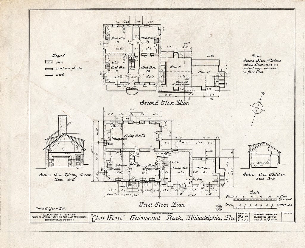 Blueprint HABS PA,51-Germ,91- (Sheet 2 of 12) - Livezey House, Livezey Lane & Wissahickon Creek, Philadelphia, Philadelphia County, PA