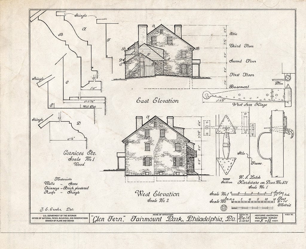 Blueprint HABS PA,51-Germ,91- (Sheet 5 of 12) - Livezey House, Livezey Lane & Wissahickon Creek, Philadelphia, Philadelphia County, PA