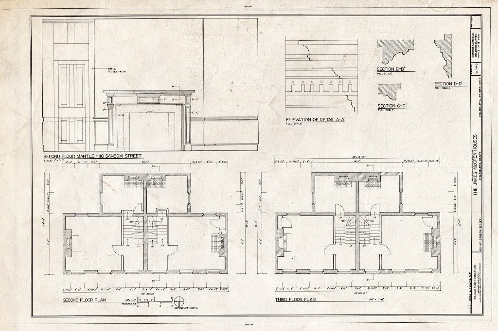 Blueprint HABS PA,51-Phila,564- (Sheet 3 of 11) - James McCrea Houses, 108-110 Sansom Street, Philadelphia, Philadelphia County, PA