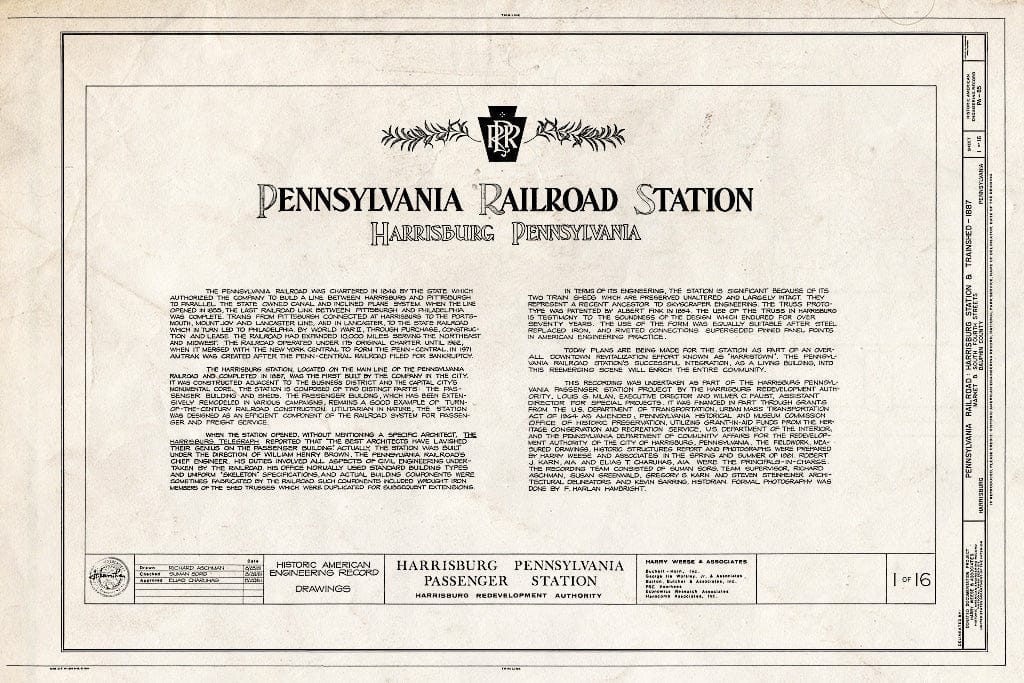 Blueprint HAER PA,22-HARBU,23- (Sheet 1 of 16) - Pennsylvania Railroad, Harrisburg Station & Trainshed, Market & South Fourth Streets, Harrisburg, Dauphin County, PA