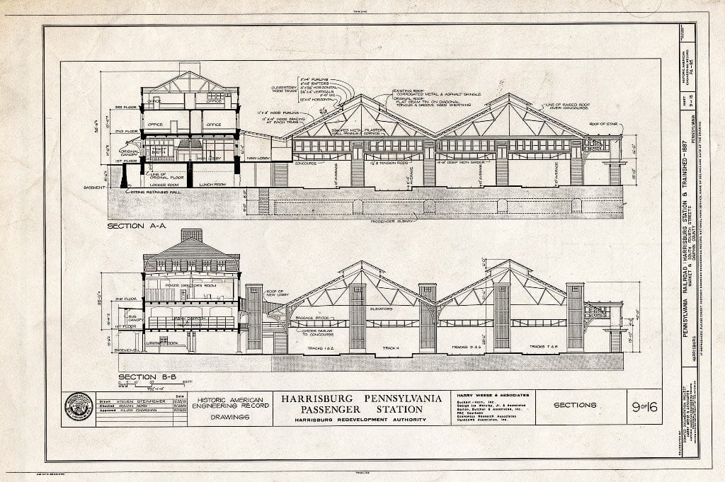 Blueprint HAER PA,22-HARBU,23- (Sheet 9 of 16) - Pennsylvania Railroad, Harrisburg Station & Trainshed, Market & South Fourth Streets, Harrisburg, Dauphin County, PA