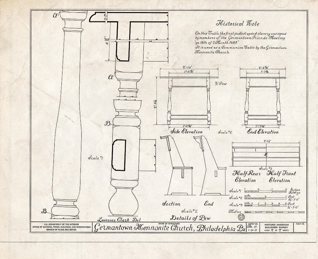 Blueprint HABS PA,51-Germ,51- (Sheet 7 of 7) - Mennonite Meeting House, 6119 Germantown Avenue, Philadelphia, Philadelphia County, PA