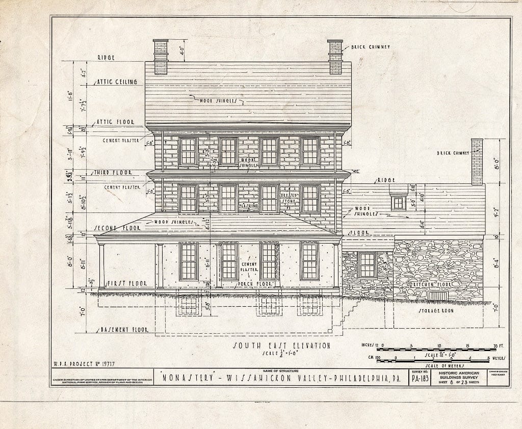 Blueprint HABS PA,51-Germ,90- (Sheet 6 of 23) - Monastery, Kitchen's Lane, Philadelphia, Philadelphia County, PA