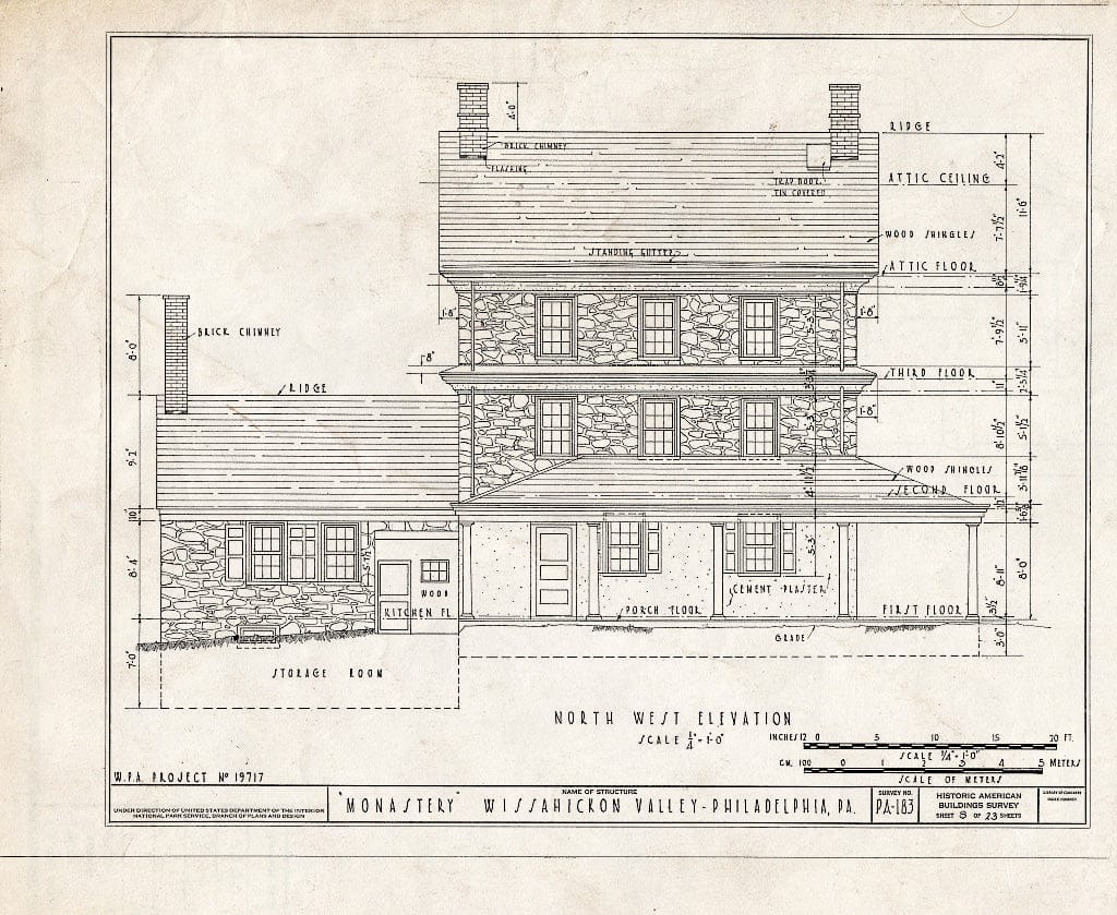 Blueprint HABS PA,51-Germ,90- (Sheet 8 of 23) - Monastery, Kitchen's Lane, Philadelphia, Philadelphia County, PA