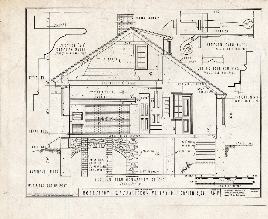 Blueprint HABS PA,51-Germ,90- (Sheet 10 of 23) - Monastery, Kitchen's Lane, Philadelphia, Philadelphia County, PA