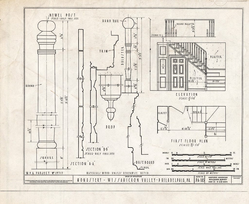 Blueprint HABS PA,51-Germ,90- (Sheet 21 of 23) - Monastery, Kitchen's Lane, Philadelphia, Philadelphia County, PA
