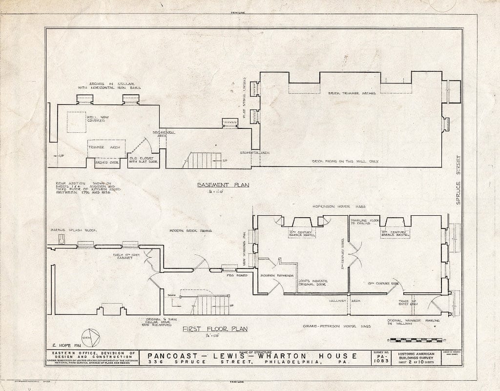 Blueprint HABS PA,51-Phila,27- (Sheet 2 of 10) - Pancoast-Lewis-Wharton House, 336 Spruce Street, Philadelphia, Philadelphia County, PA