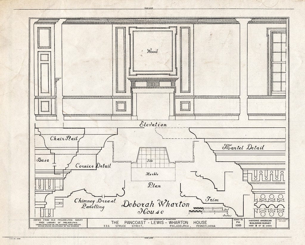 Blueprint HABS PA,51-Phila,27- (Sheet 8 of 10) - Pancoast-Lewis-Wharton House, 336 Spruce Street, Philadelphia, Philadelphia County, PA