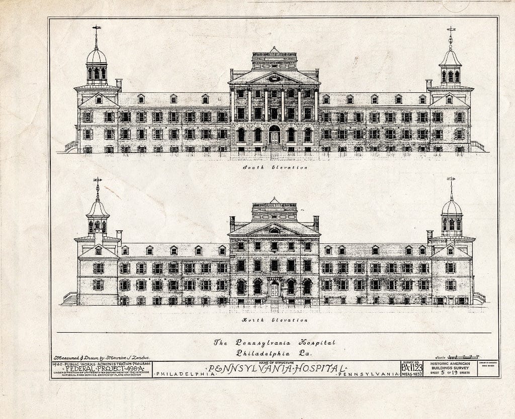Blueprint HABS PA,51-Phila,39- (Sheet 5 of 19) - Pennsylvania Hospital, Eighth & Ninth, Pine & Spruce Streets, Philadelphia, Philadelphia County, PA