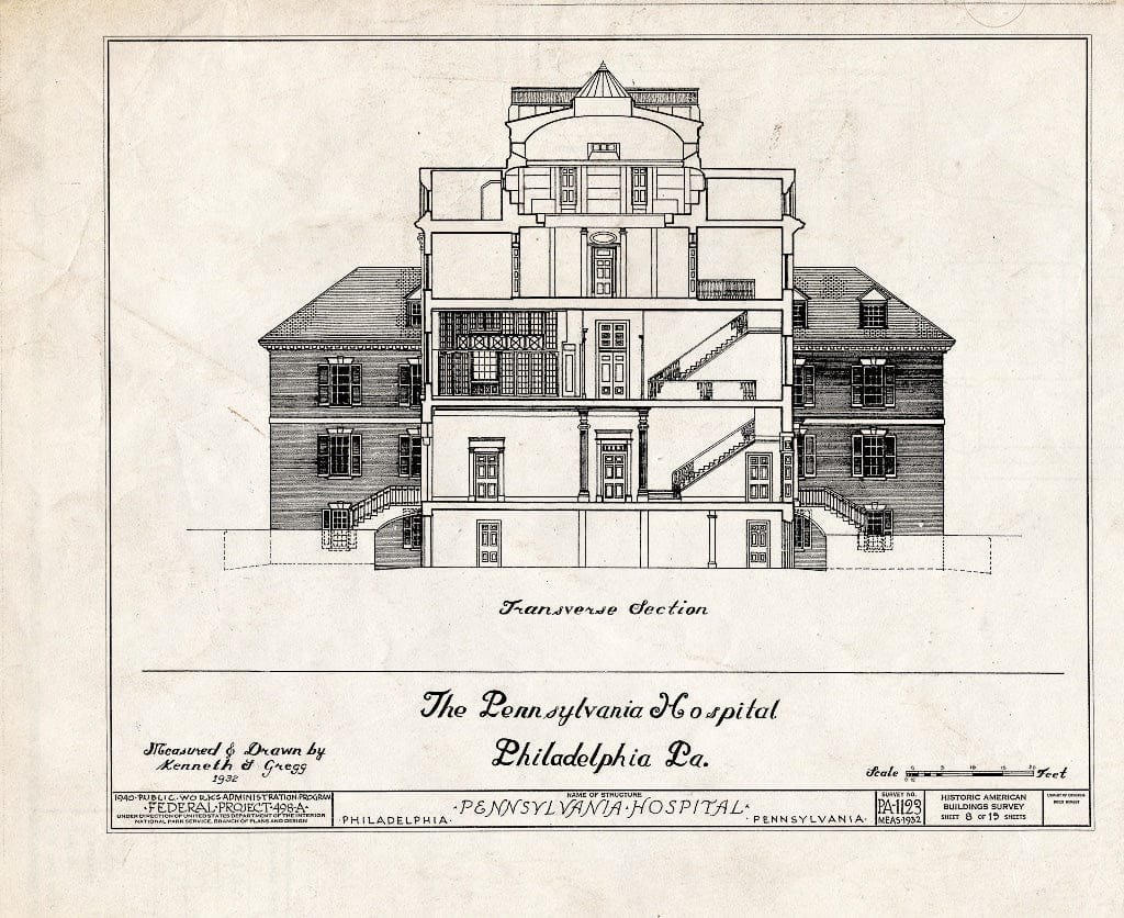 Blueprint HABS PA,51-Phila,39- (Sheet 8 of 19) - Pennsylvania Hospital, Eighth & Ninth, Pine & Spruce Streets, Philadelphia, Philadelphia County, PA