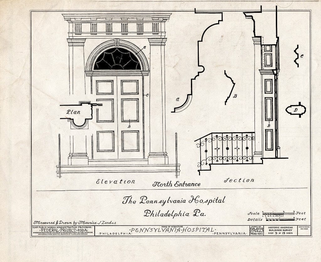 Blueprint HABS PA,51-Phila,39- (Sheet 9 of 19) - Pennsylvania Hospital, Eighth & Ninth, Pine & Spruce Streets, Philadelphia, Philadelphia County, PA