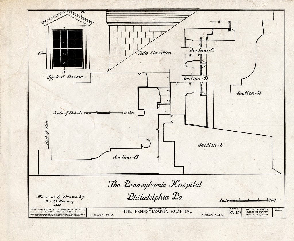 Blueprint HABS PA,51-Phila,39- (Sheet 17 of 19) - Pennsylvania Hospital, Eighth & Ninth, Pine & Spruce Streets, Philadelphia, Philadelphia County, PA