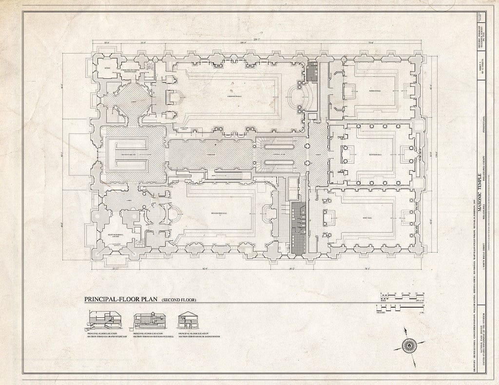 Blueprint Principal-Floor Plan (Second Floor) - Masonic Temple, 1 North Broad Street, Philadelphia, Philadelphia County, PA