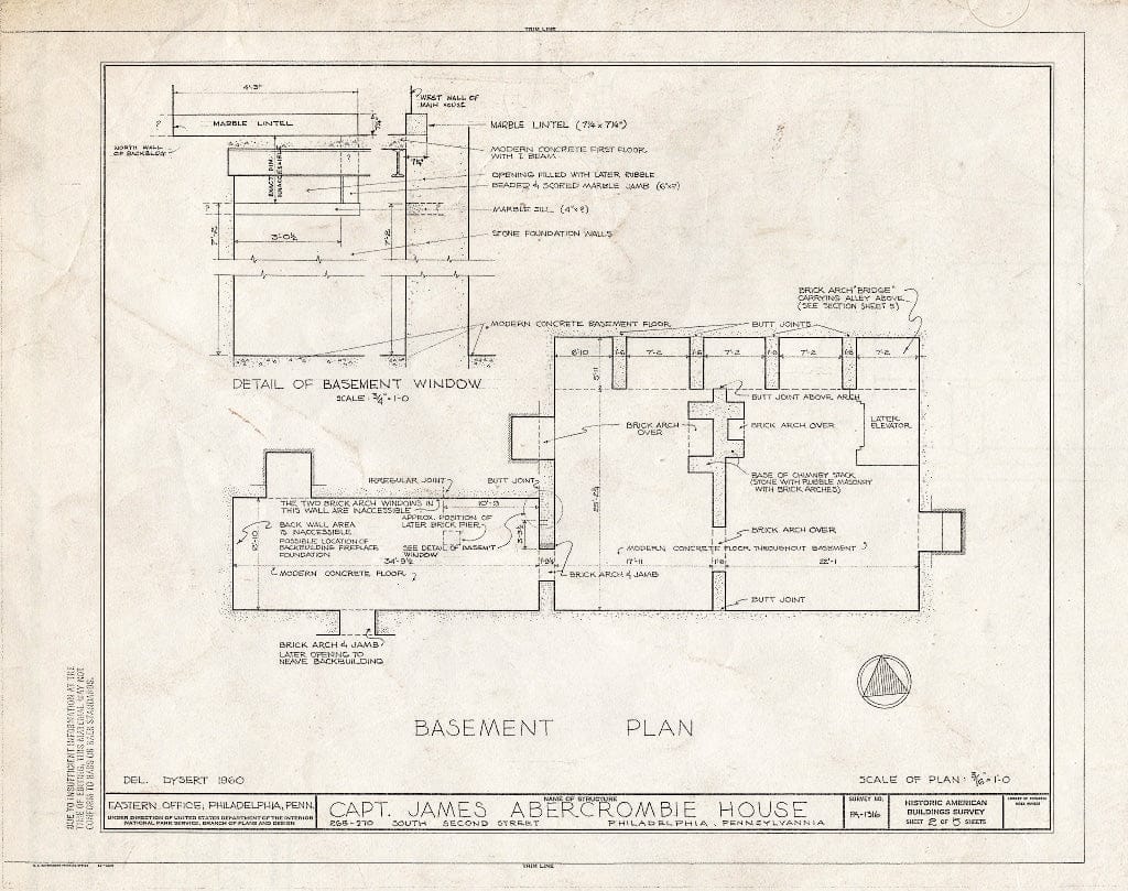 Blueprint HABS PA,51-Phila,621- (Sheet 2 of 5) - Captain James Abercrombie House, 268-270 South Second Street, Philadelphia, Philadelphia County, PA