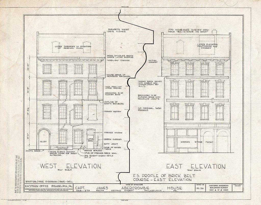 Blueprint HABS PA,51-Phila,621- (Sheet 4 of 5) - Captain James Abercrombie House, 268-270 South Second Street, Philadelphia, Philadelphia County, PA