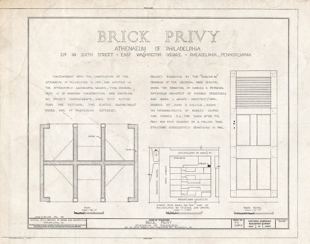 Blueprint HABS PA,51-Phila,116A- (Sheet 1 of 1) - Philadelphia Athenaeum, Brick Privy, 219 South Sixth Street (East Washington Square), Philadelphia, Philadelphia County, PA