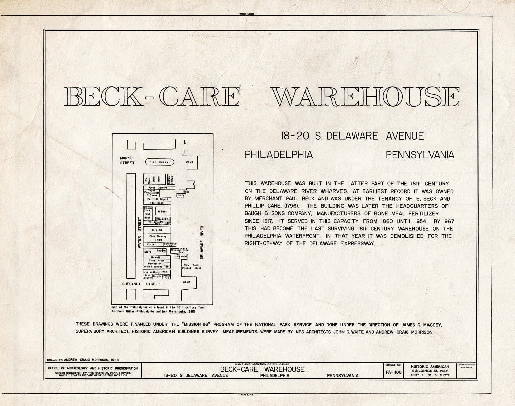 Blueprint HABS PA,51-Phila,392- (Sheet 1 of 5) - Beck-Care Warehouse, 18-20 South Delaware Avenue, Philadelphia, Philadelphia County, PA