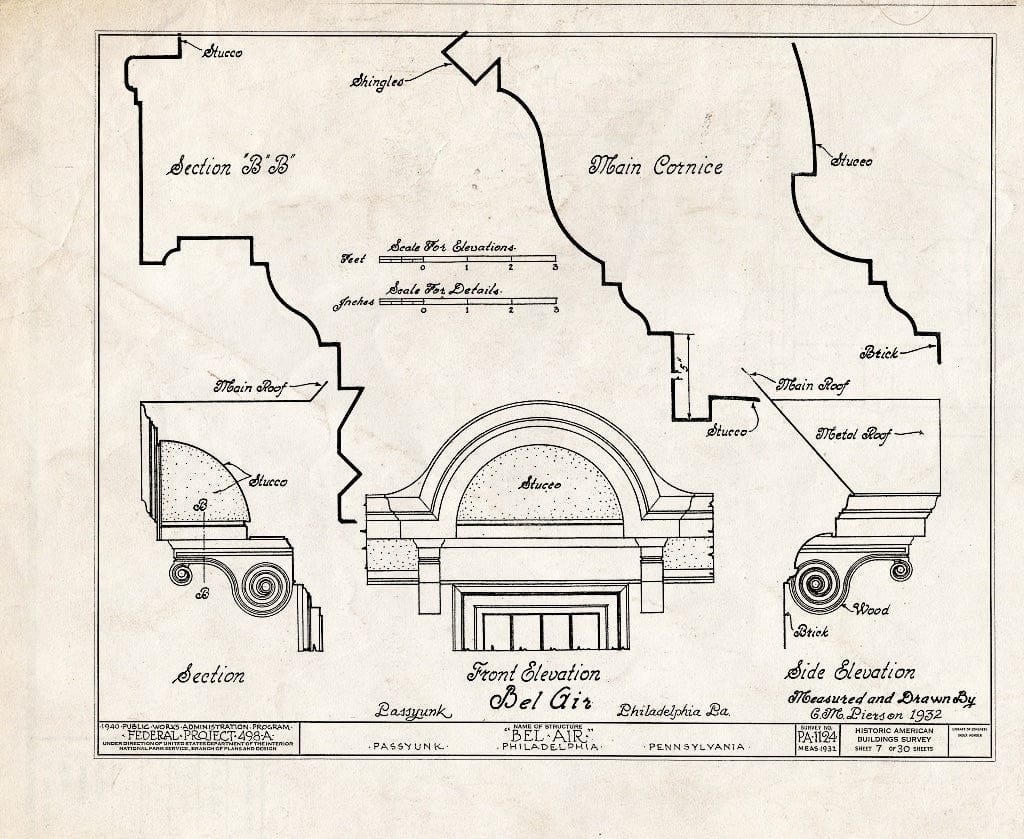 Blueprint HABS PA,51-Phila,228- (Sheet 7 of 30) - Bel Air, League Island Park (Passyunk Township), Philadelphia, Philadelphia County, PA
