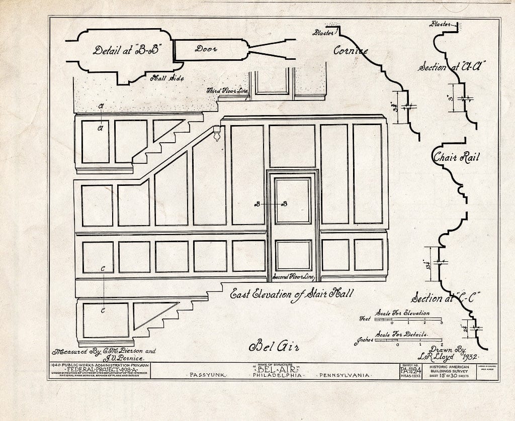 Blueprint HABS PA,51-Phila,228- (Sheet 15 of 30) - Bel Air, League Island Park (Passyunk Township), Philadelphia, Philadelphia County, PA
