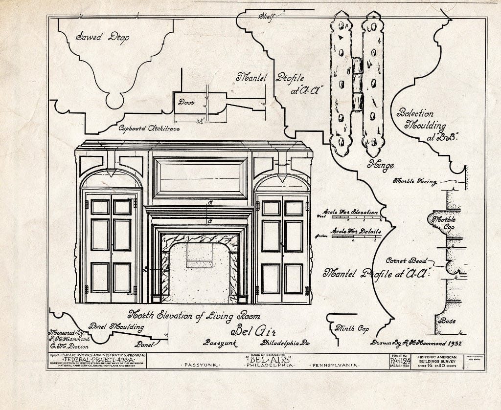 Blueprint HABS PA,51-Phila,228- (Sheet 16 of 30) - Bel Air, League Island Park (Passyunk Township), Philadelphia, Philadelphia County, PA
