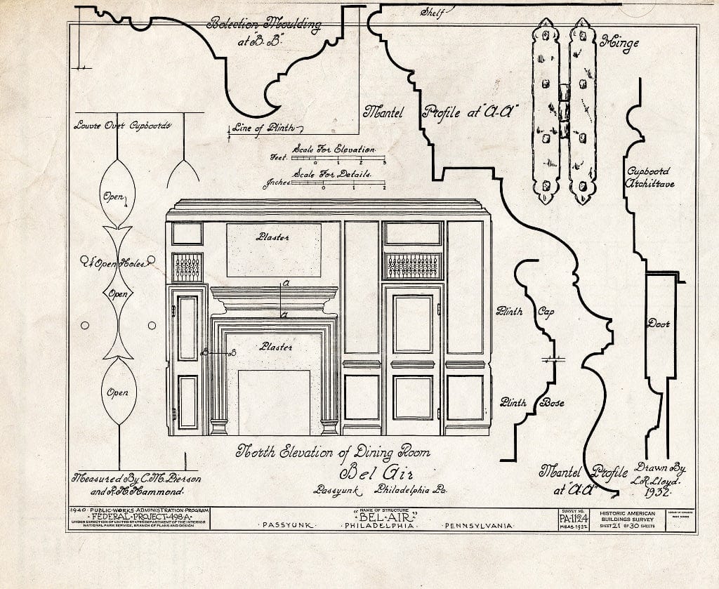 Blueprint HABS PA,51-Phila,228- (Sheet 21 of 30) - Bel Air, League Island Park (Passyunk Township), Philadelphia, Philadelphia County, PA