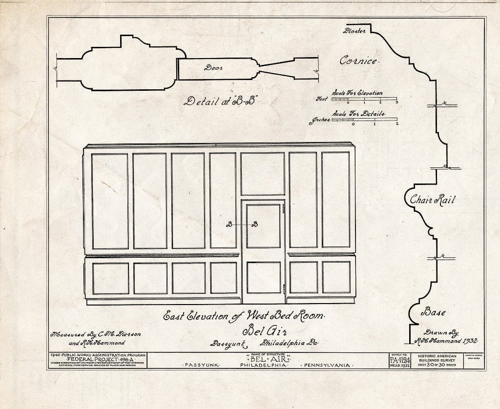 Blueprint HABS PA,51-Phila,228- (Sheet 30 of 30) - Bel Air, League Island Park (Passyunk Township), Philadelphia, Philadelphia County, PA