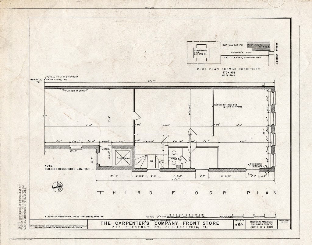 Blueprint HABS PA,51-Phila,229A- (Sheet 1 of 3) - Carpenters' Company, Front Store, 322 Chestnut Street & Carpenters' Court, Philadelphia, Philadelphia County, PA