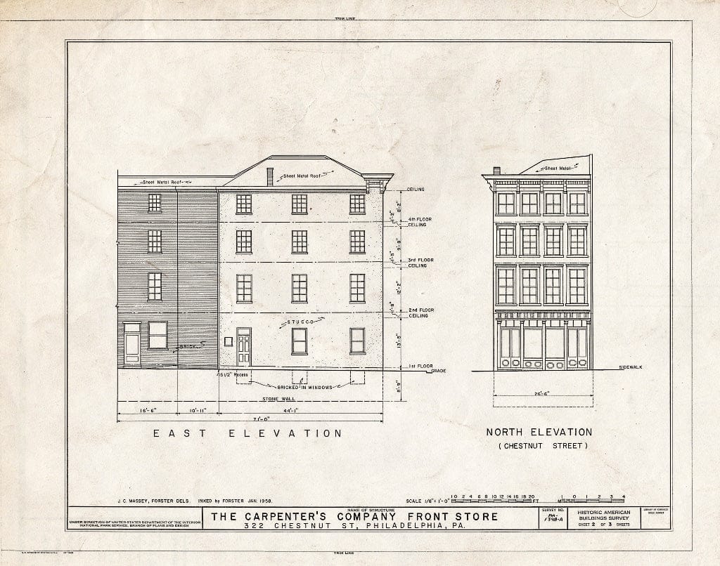 Blueprint HABS PA,51-Phila,229A- (Sheet 2 of 3) - Carpenters' Company, Front Store, 322 Chestnut Street & Carpenters' Court, Philadelphia, Philadelphia County, PA