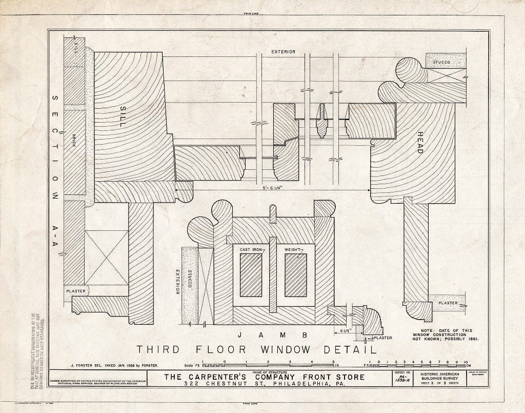 Blueprint HABS PA,51-Phila,229A- (Sheet 3 of 3) - Carpenters' Company, Front Store, 322 Chestnut Street & Carpenters' Court, Philadelphia, Philadelphia County, PA