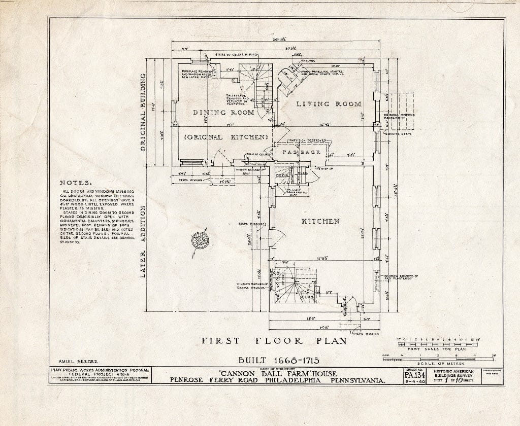 Blueprint HABS PA,51-Phila,222- (Sheet 1 of 10) - Cannonball Farm, Philadelphia, Philadelphia County, PA