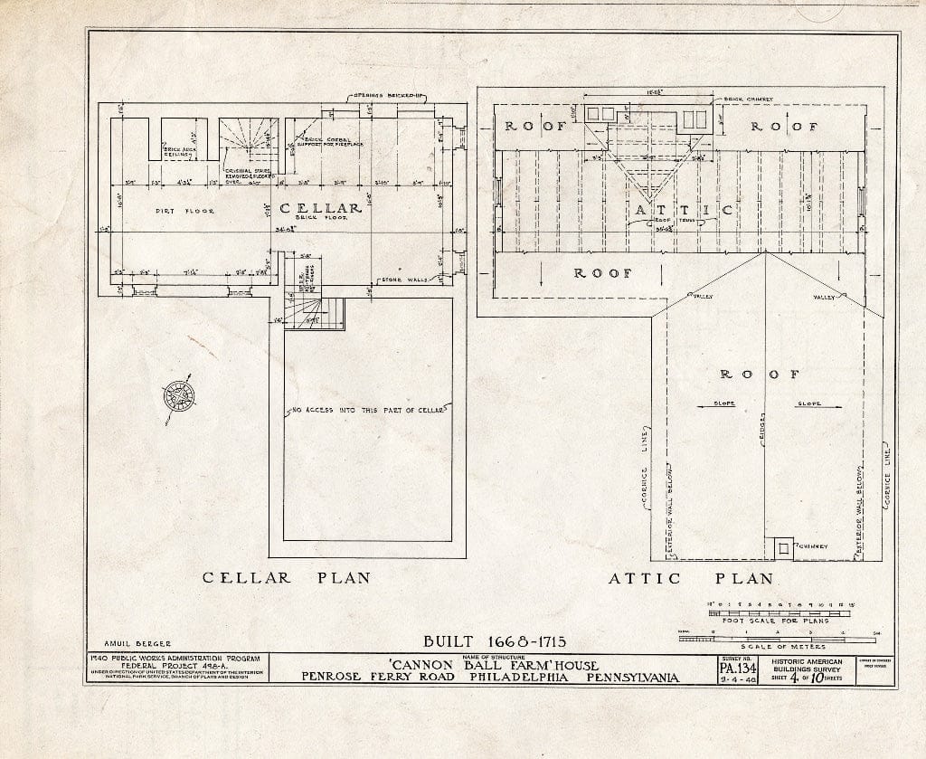 Blueprint HABS PA,51-Phila,222- (Sheet 4 of 10) - Cannonball Farm, Philadelphia, Philadelphia County, PA