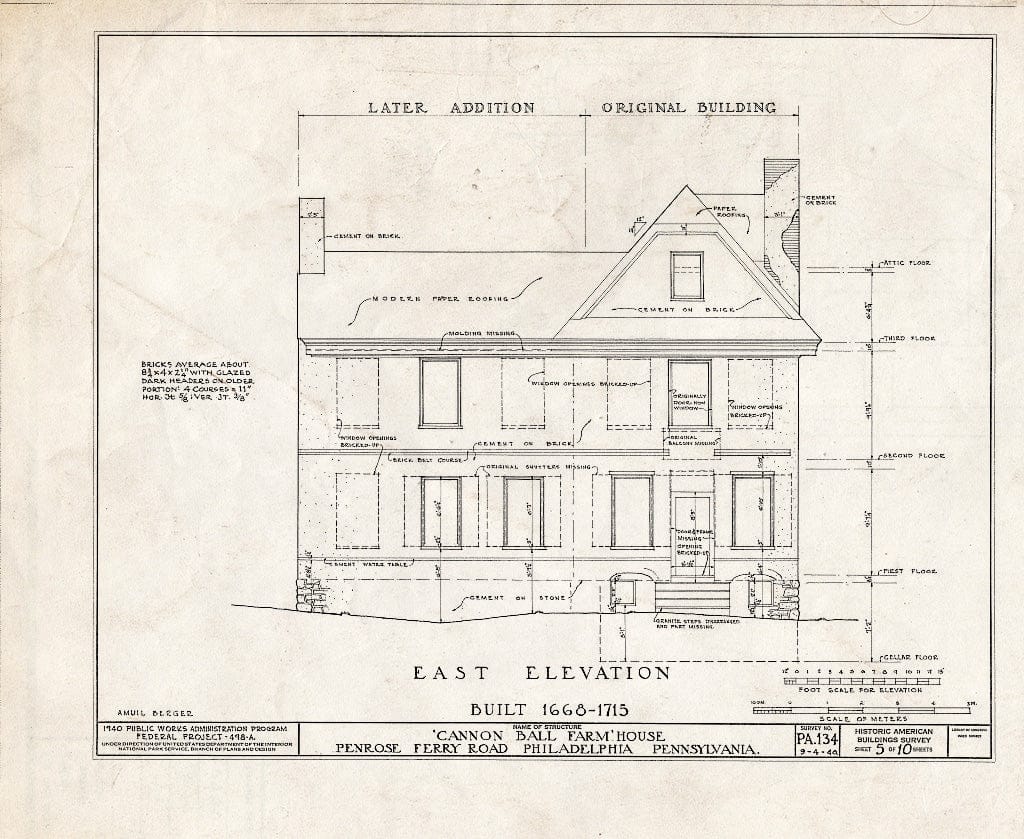 Blueprint HABS PA,51-Phila,222- (Sheet 5 of 10) - Cannonball Farm, Philadelphia, Philadelphia County, PA