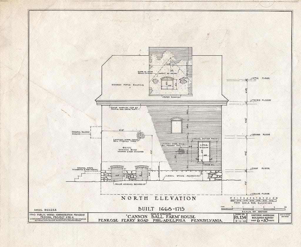 Blueprint HABS PA,51-Phila,222- (Sheet 6 of 10) - Cannonball Farm, Philadelphia, Philadelphia County, PA