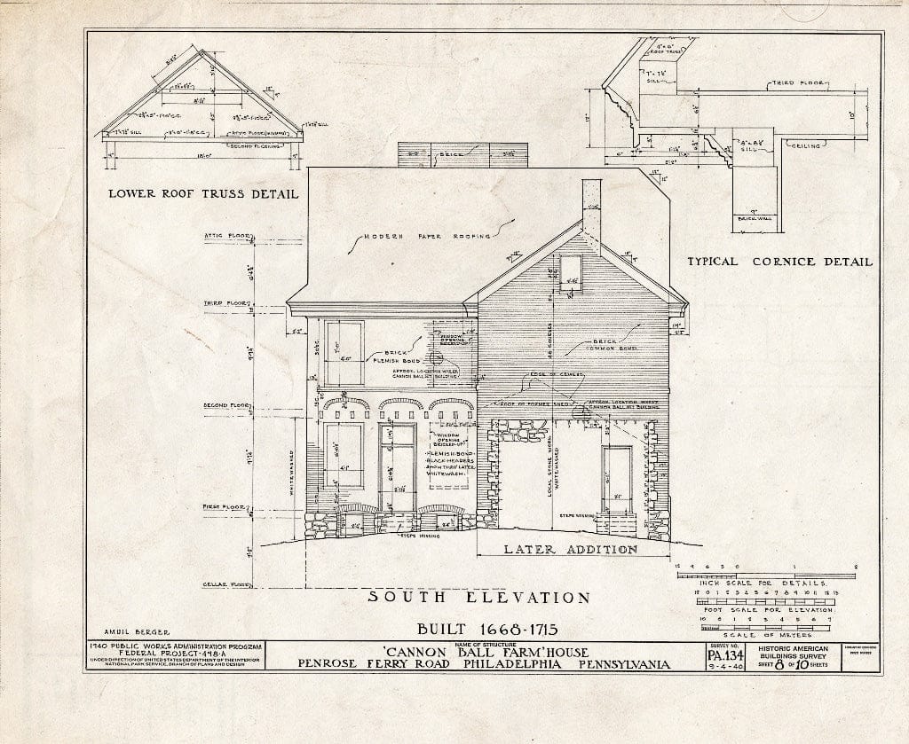 Blueprint HABS PA,51-Phila,222- (Sheet 8 of 10) - Cannonball Farm, Philadelphia, Philadelphia County, PA